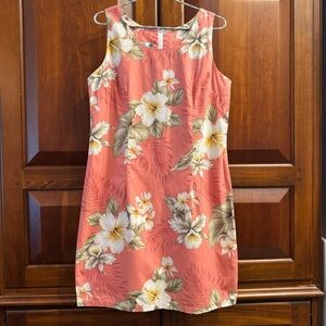 TWO PALMS Hawaiian Hibiscus Print Tank Dress Coral Sz L